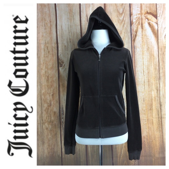 Juicy Couture Brown velour zip hoodie size M - Picture 2 of 8